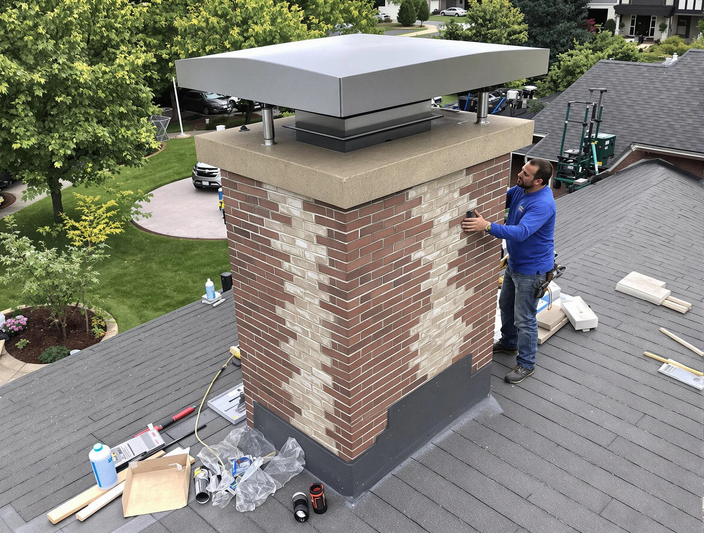 Birmingham Chimney Sweep team working on a custom chimney remodel in Birmingham, AL